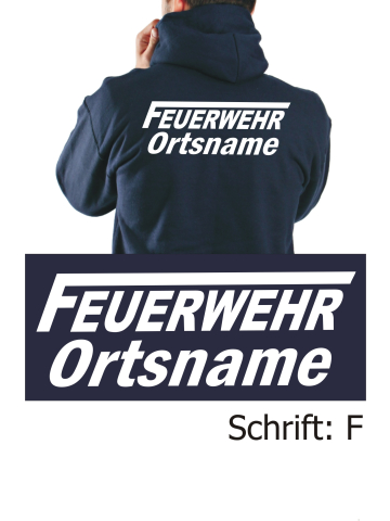Hoodie navy, font "F" with place-name