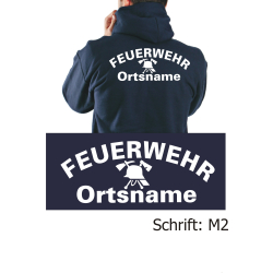 Hoodie navy, font "M2" (FW-Helm) with place-name