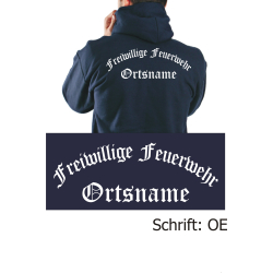 Hoodie navy, font "OE" (old german font) with place-name