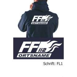 Hoodie navy, font "FL1" (with flames) with...