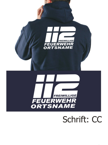 Hoodie navy, font "CC" (112 FF) with place-name