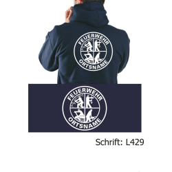Hoodie navy, with Logo, FEUERWEHR and place-name in...