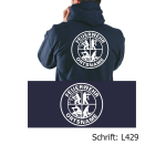 Hoodie navy, mit Logo, FEUERWEHR und Ortsnamen in Doppelring