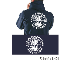 Hoodie marin, avec positivem Logo, FREIW. FEUERWEHR et nom de lieu