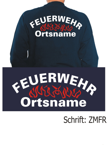 Sweat font "MFR" with place-name in white and reden flames