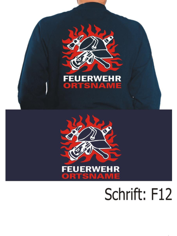 Sweat font "F12" DDR-FW-Helm nel fiamme con nome del luogo nel bianco/rosso