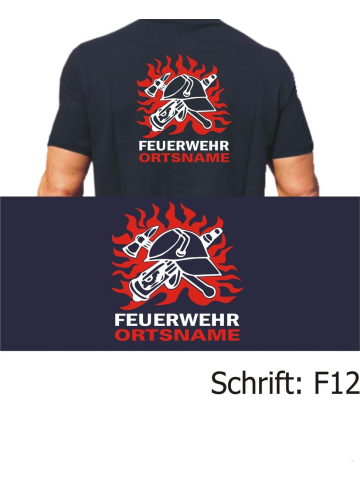 Polo fuente "F12" DDR-FW-Helm en Llamas con ponga su nombre en blanco/rojo