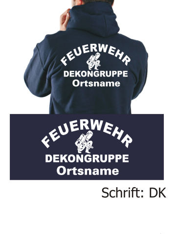 Hoodie navy, font "DK" (CSA) Dekongruppe with place-name