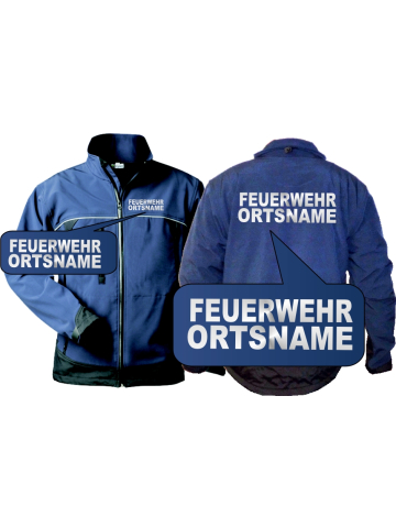 WorkSoftshelljacket navy, FEUERWEHR (reflective), beidseitig font "A" with place-name