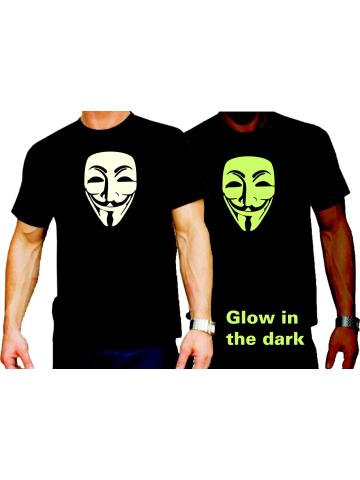 T-Shirt nero, Anonymous Maske (fluorescente-nachleuchtend)
