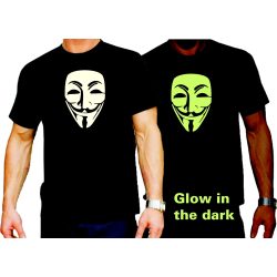 T-Shirt noir, Anonymous Maske (fluorescent-nachleuchtend)
