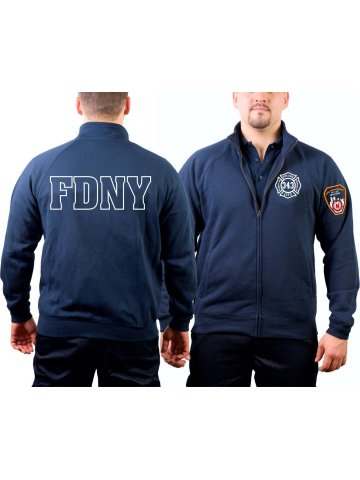 Sweat jacket navy, New York City Fire Dept.(outline) - 343 with Emblem auf sleeve