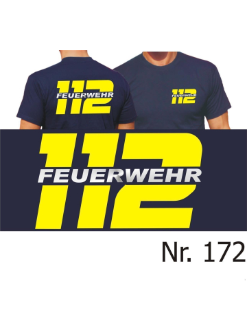 T-Shirt navy, 112 - FEUERWEHR, neongelb/silber L
