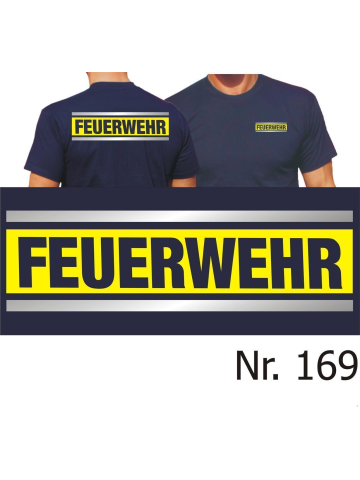 T-Shirt marin, FEUERWEHR argent/neonjaune/argent