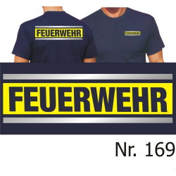 T-Shirt navy, FEUERWEHR silver/neonyellow/silver