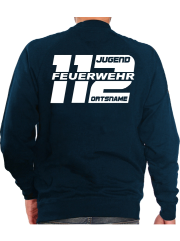 Sweat navy, font "CBJ1" JUGEND FEUERWEHR in 112 with place-name