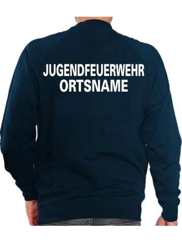 Sweat azul marino, fuente "A" JUGENDFEUERWEHR, con ponga su nombre