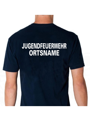 T-Shirt navy, Schrift "A" JUGENDFEUERWEHR mit ORTSNAMEN