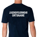 T-Shirt marin, police de caractère "A" JUGENDFEUERWEHR avec nom de lieu