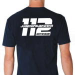 T-Shirt azul marino, fuente "CBJ3" JUGENDFEUERWEHR 112 y ponga su nombre