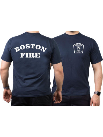T-Shirt blu navy, Boston Fire Dept., Workshirt