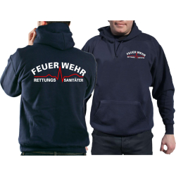 Hoodie azul marino, Rettungssanitäter (blanco/rojo)