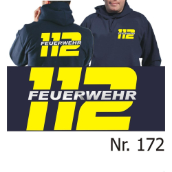 Hoodie navy, 112 mit FEUERWEHR (neongelb/silber)