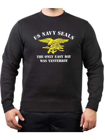 Sweat nero, blu navy SEALS - The Only Easy Day Was Yesterday (bianco/giallo)
