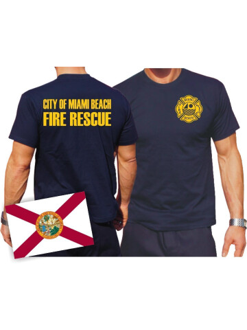 T-Shirt navy, Miami Beach Fire Rescue, gelb XXL