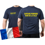 T-Shirt blu navy, Sapeurs Pompiers avec nom de la ville (neongiallo/jaune fluo)