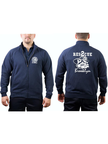 Sweat jacket navy, "Rescue 2 Brooklyn - bulldog"