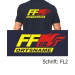 Polo font "FL2" FF and place-name in neonyellow and flames in red