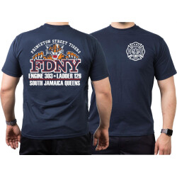 T-Shirt azul marino, New York City Fire Dept. Princeton St. Tigers South Jamaica Queens (E-303/L-126), XL
