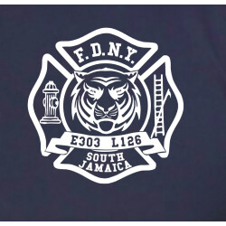 T-Shirt blu navy, New York City Fire Dept. Princeton St. Tigers South Jamaica Queens (E-303/L-126), XXL