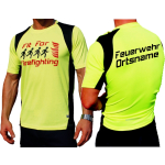 Laufshirt neongiallo, "Fit for Firefighting", Feuerwehr gerade+nome del luogo Typ A, traspirante