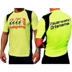 Laufshirt neongiallo, "Fit for Firefighting", Feuerwehr gerade+nome del luogo Typ A, traspirante S
