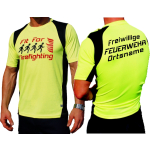 Laufshirt neongelb, "Fit for Firefighting", Freiwillige Feuerwehr+Ortsname Typ C, atmungsaktiv