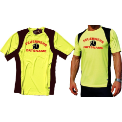 Laufshirt neonyellow, &quot;Feuerwehr+place-name with...