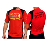 Laufshirt rosso, "Fit for Firefighting", Freiwillige Feuerwehr+nome del luogo Typ C, traspirante