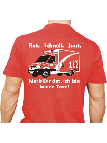 T-Shirt rot, Feuerwehr: "Ick bin keene Taxe" (berlinerisch) XL (Einzelstück)