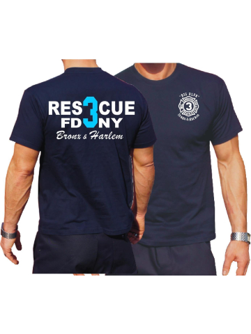 T-Shirt azul marino, Rescue 3 (blue) Bronx & Harlem