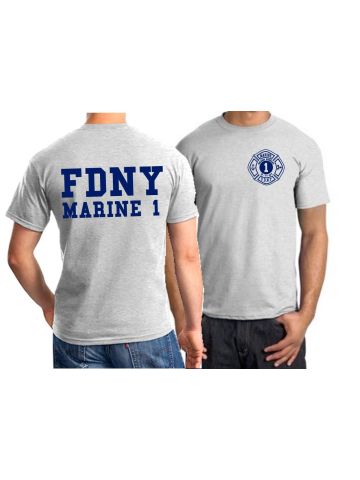 T-Shirt ash, New York City Fire Dept. Marine 1 (blue)
