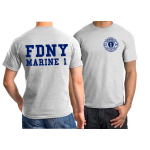 T-Shirt cendré, New York City Fire Dept. Marine 1 (bleu)