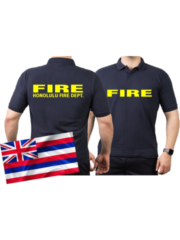 Polo azul marino, Honolulu Fire Dept. (Hawaii), neonamarillo