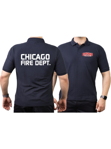CHICAGO FIRE Dept. Polo blu navy, con moderner font