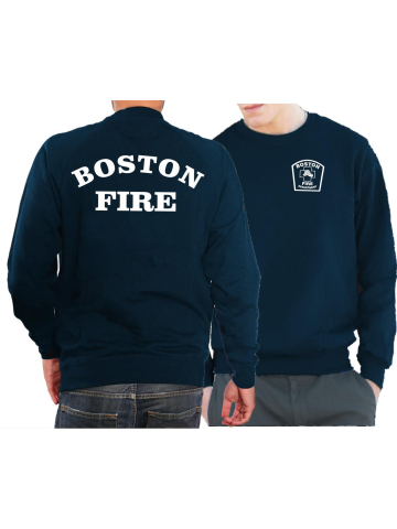 Sweat blu navy, Boston Fire Dept., workshirt