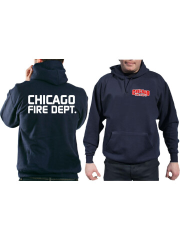 CHICAGO FIRE Dept. Hoodie marin, avec moderner police de caractère, L