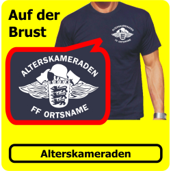 T-Shirt Alterskameraden Feuerwehr Baden-Württemberg mit Ortsnamen und Emblem