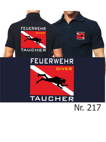 Polo azul marino, "Feuerwehr Taucher" con Diver Flagge