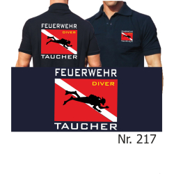 Polo navy, &quot;Feuerwehr Taucher&quot; mit Diver Flagge